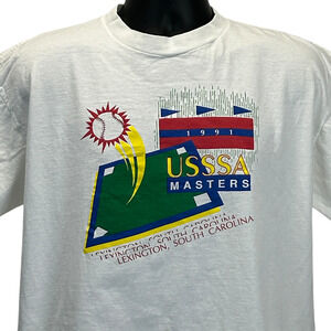 Vintage 90s USSSA Softball T Shirt Lexington South Carolina White XL X-Large